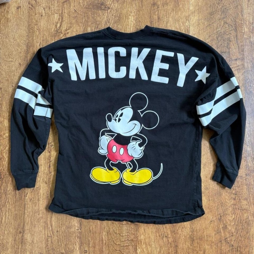 Disney Mickey Mouse Long Sleeve Sweatshirt Faded Black Jersey‎ Style Small